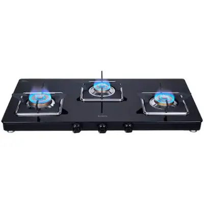 Elica 773 CT Vetro Slim Line SPF Cooktop with 3 Brass Burners, Black
