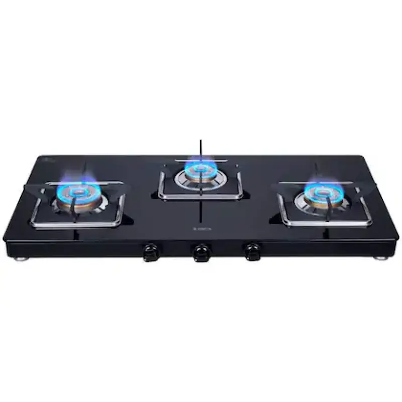 Elica 773 CT Vetro Slim Line SPF Cooktop with 3 Brass Burners, Black